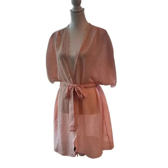 DELICATES vintage robe baby pink waffle texture size medum - Picture 2 of 5